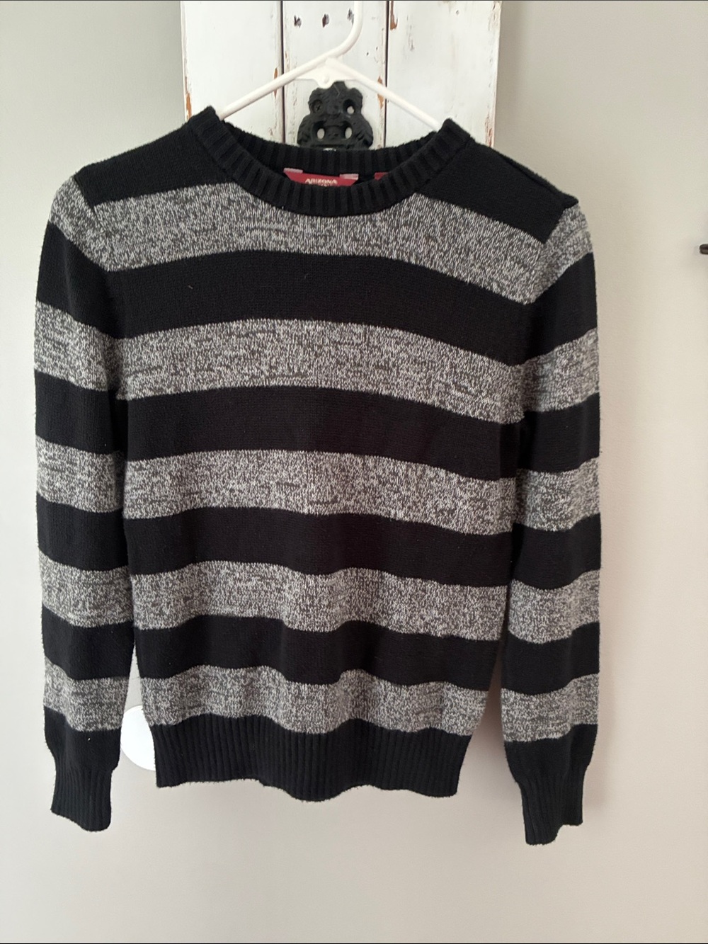 Boys black and gray striped pullover sweater